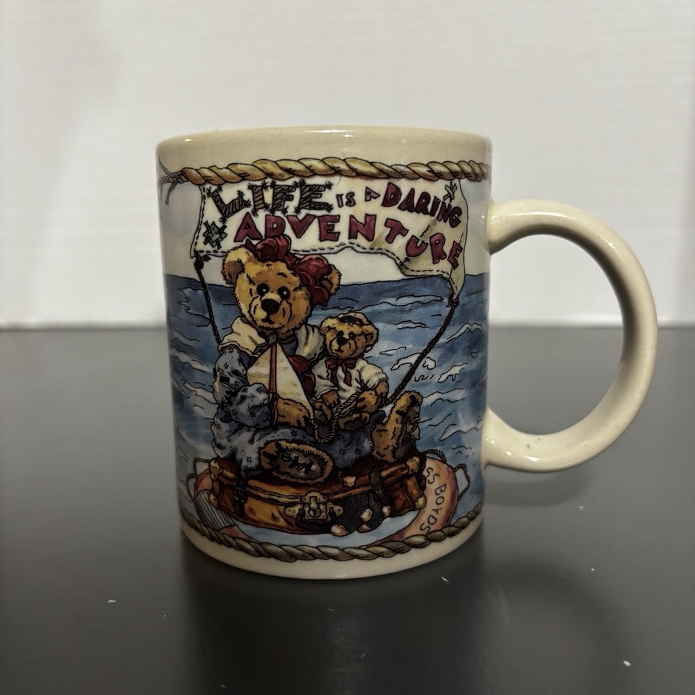 1998 Boyds Collection Bearware Pottery "Life is a Daring Adventure" Coffee Mug